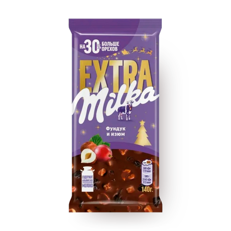Шоколад молочный Milka Extra с фундуком и изюмом