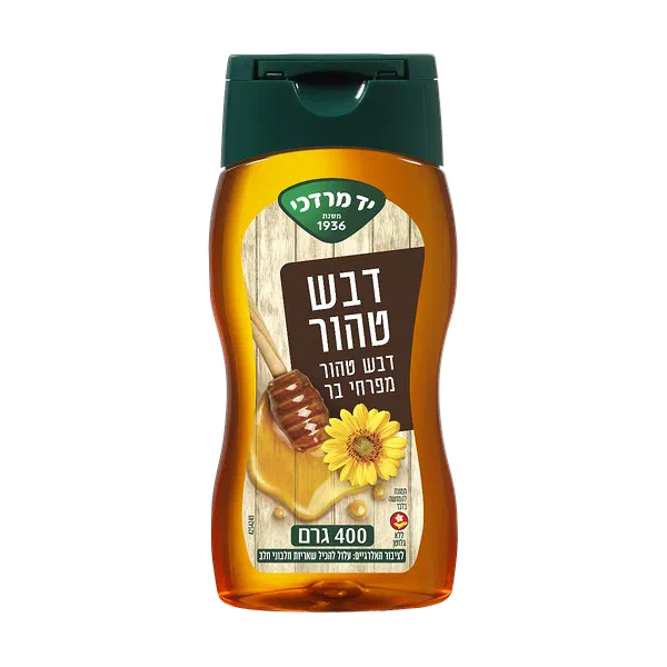 דבש טהור יד מרדכי מפרחי בר בבקבוק לחיץ