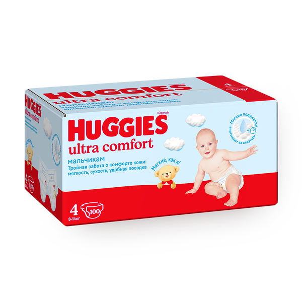 Подгузники Huggies Ultra Comfort для мальчиков 4 размер 8-14 кг