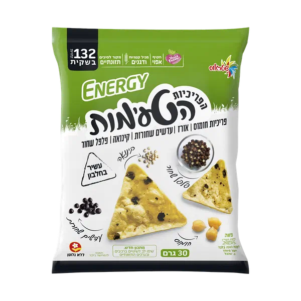 פריכיות אנרג'י חומוס,אורז,עדשים שחורות וקינואה עם פלפל שחור