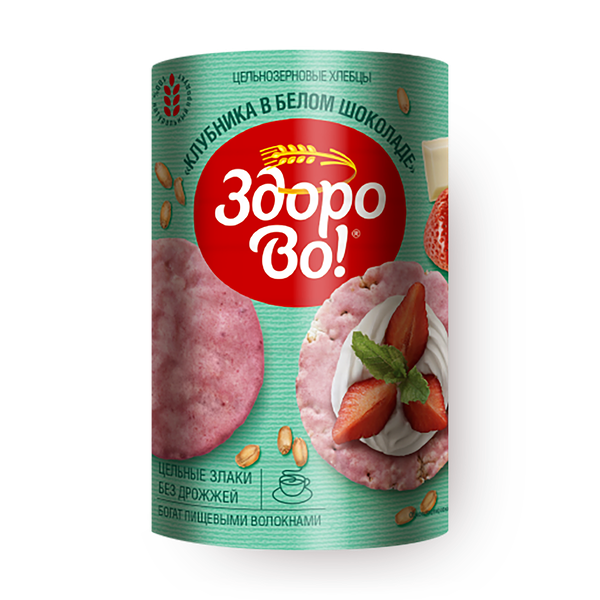 Хлебцы цельнозерновые «Здорово!» клубника в белом шоколаде в глазури
