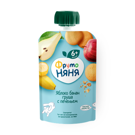 Пюре «ФрутоНяня» яблоко-банан-груша с печеньем с 6 месяцев