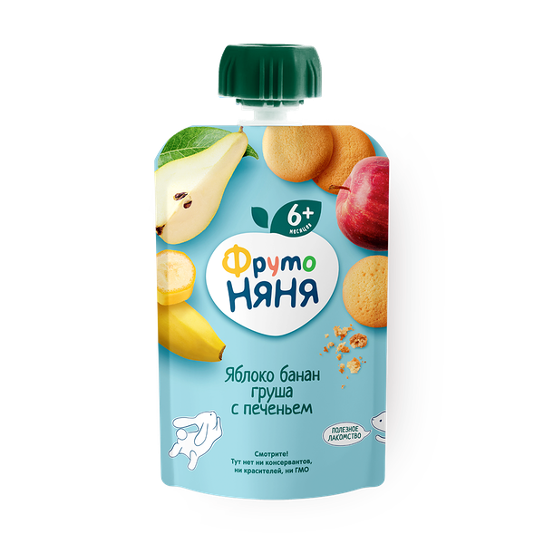 Пюре «ФрутоНяня» яблоко-банан-груша с печеньем с 6 месяцев