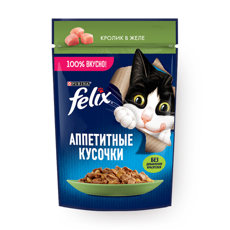 Влажный корм для кошек Felix Аппетитные кусочки кролик в желе