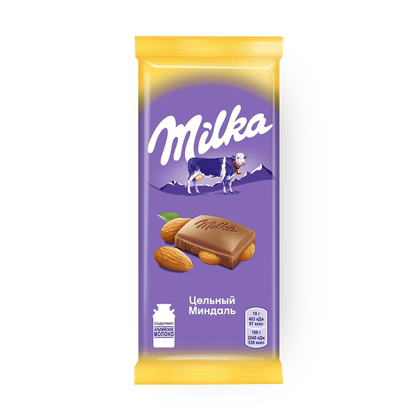Шоколад молочный Milka с цельным миндалем