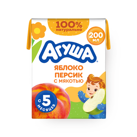 Сок «Агуша» яблоко-персик с мякотью с 5 месяцев