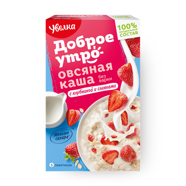 Каша овсяная без варки «Увелка» с клубникой со сливками порционная 5 шт.
