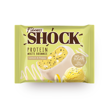 Бисквит протеиновый FitnesShock White brownie лимон и мак в белом шоколаде