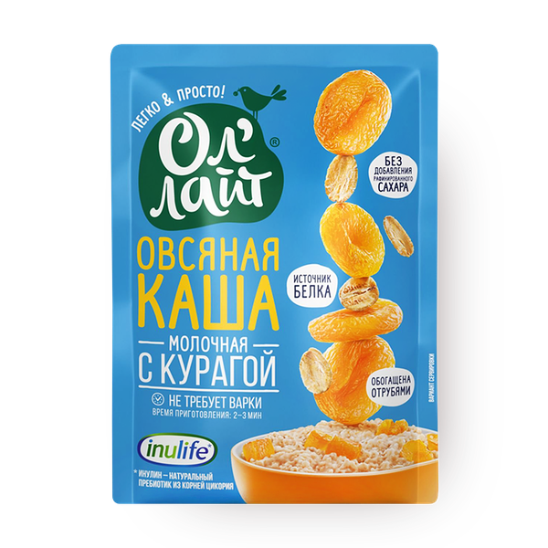 Каша овсяная молочная без варки «Ол'лайт» с курагой