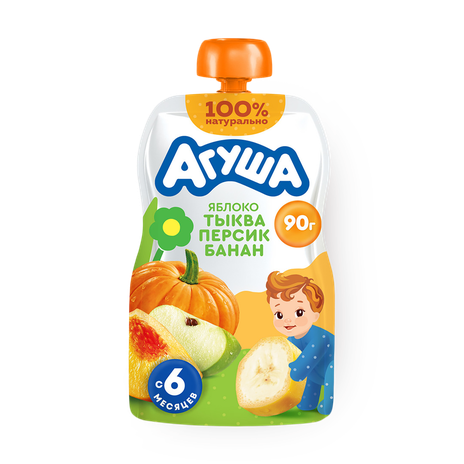 Фруктово-овощное пюре «Агуша» яблоко-тыква-персик-банан