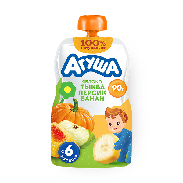 Фруктово-овощное пюре «Агуша» яблоко-тыква-персик-банан