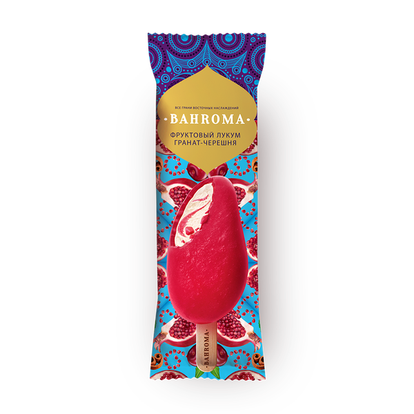 Мороженое Фруктовый лукум Bahroma гранат-черешня в глазури эскимо