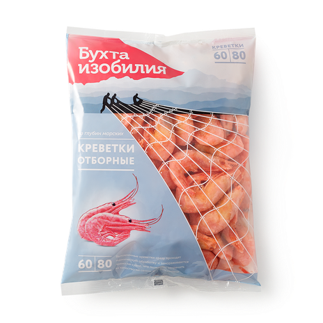 Креветки отборные 60/80 «Бухта изобилия» неразделанные варёно-мороженые