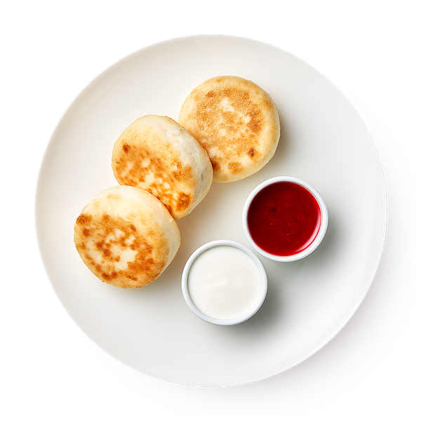 Сырники со сметаной и черничным соусом «Из Лавки»