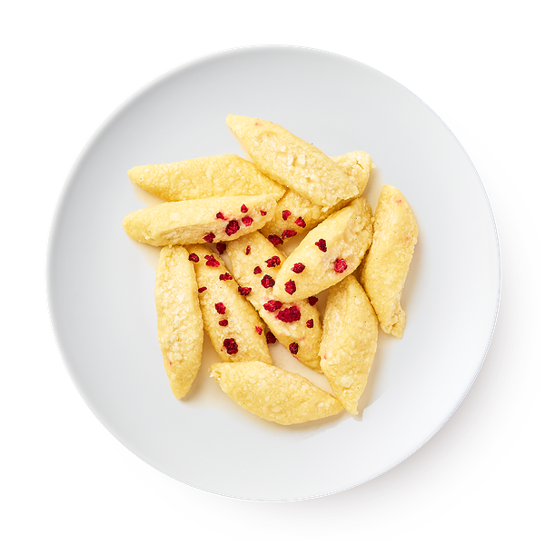 Вареники сырники в сливочной карамели с малиной Damdala