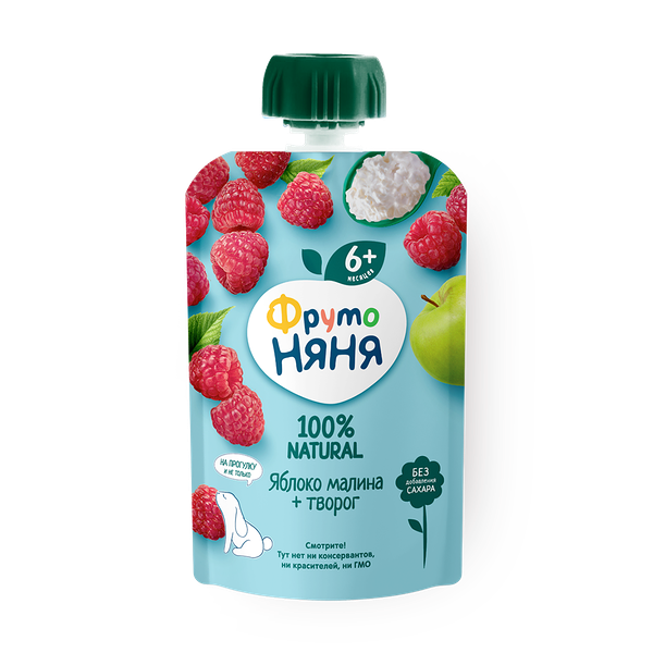 Пюре «ФрутоНяня» из яблок и малины с творогом