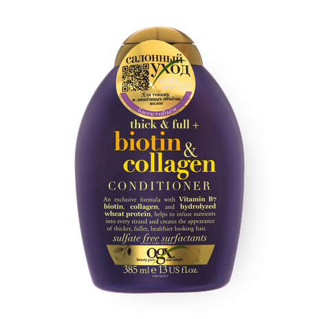 Шампунь OGX для лишённых объёма и тонких волос с биотином и коллагеном