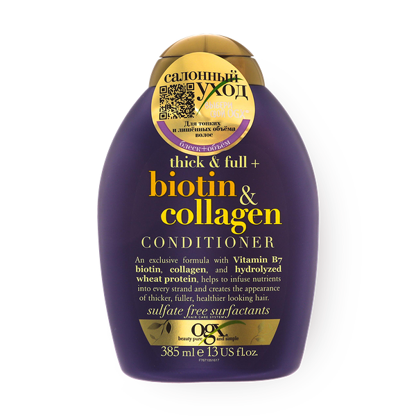 Шампунь OGX для лишённых объёма и тонких волос с биотином и коллагеном