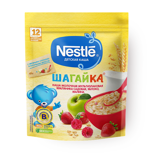 Каша молочная «Шагайка» мультизлаковая яблоко-земляника-малина