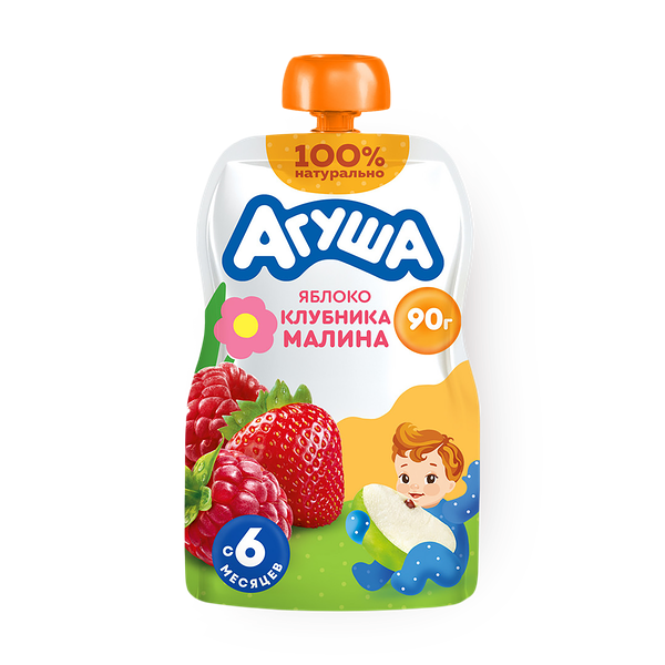 Пюре фруктово-ягодное «Агуша» яблоко-клубника-малина с 6 месяцев