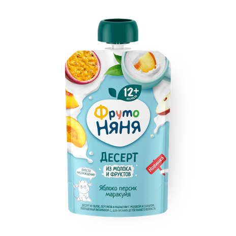 Десерт «Фрутоняня» из яблок, персиков и маракуйи с молоком и сахаром