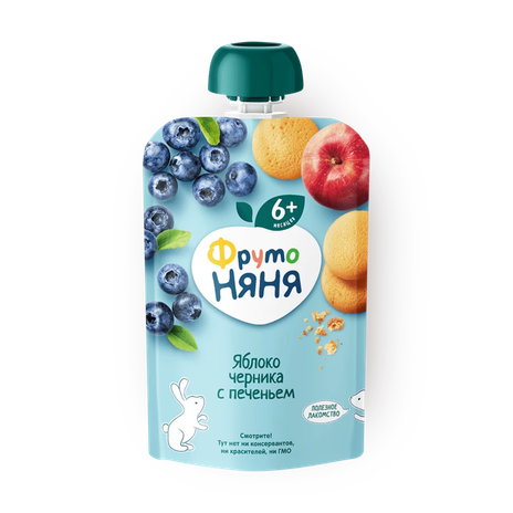 Пюре «ФрутоНяня» из яблок и черники с печеньем с аронией
