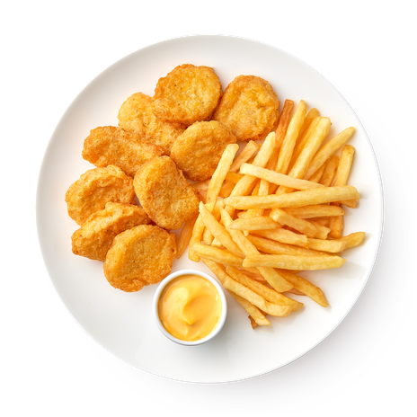 Наггетсы с картофелем фри и сырным соусом «Из Лавки»