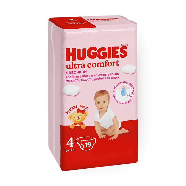 Подгузники Huggies Ultra Comfort для девочек 4 размер 8-14 кг