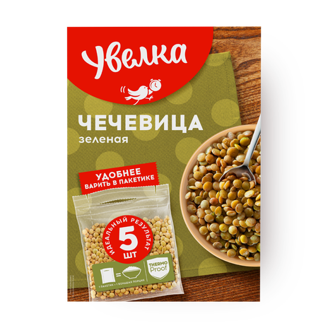 Чечевица зелёная «Увелка» в варочных пакетах
