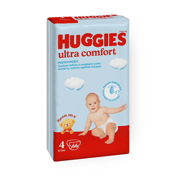 Подгузники Huggies Ultra Comfort для мальчиков 4 размер 8-14 кг