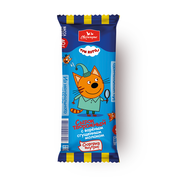 Сырок глазированный «Свитлогорье» Три кота с варёной сгущёнкой 16%