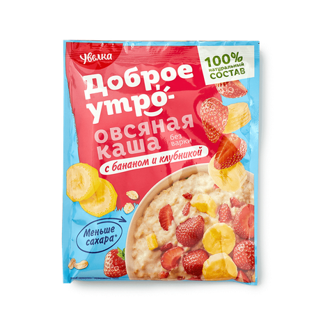 Каша овсяная без варки «Увелка» с бананом и клубникой