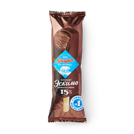 Мороженое пломбир шоколадный «Мишка на полюсе» в шоколадной глазури эскимо