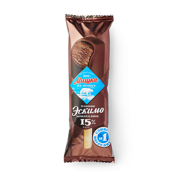 Мороженое пломбир шоколадный «Мишка на полюсе» в шоколадной глазури эскимо
