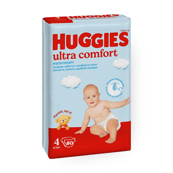 Подгузники Huggies Ultra Comfort для мальчиков 4 размер 8-14 кг