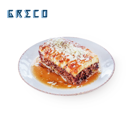 Greek Moussaka with meat, tomatoes and eggplant