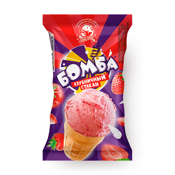 Мороженое «Бомба» Клубничный стакан с ароматом клубники в вафельном стакане