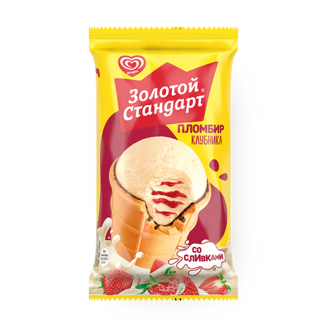 Мороженое «Инмарко» Золотой стандарт, стаканчик пломбир с клубникой