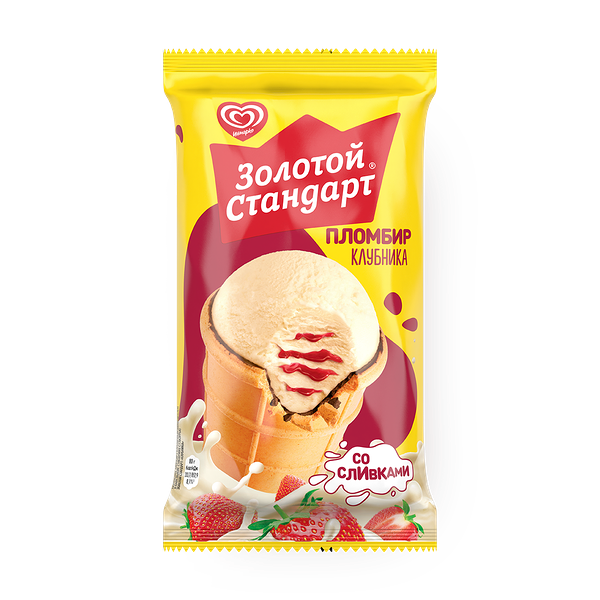 Мороженое «Инмарко» Золотой стандарт, стаканчик пломбир с клубникой