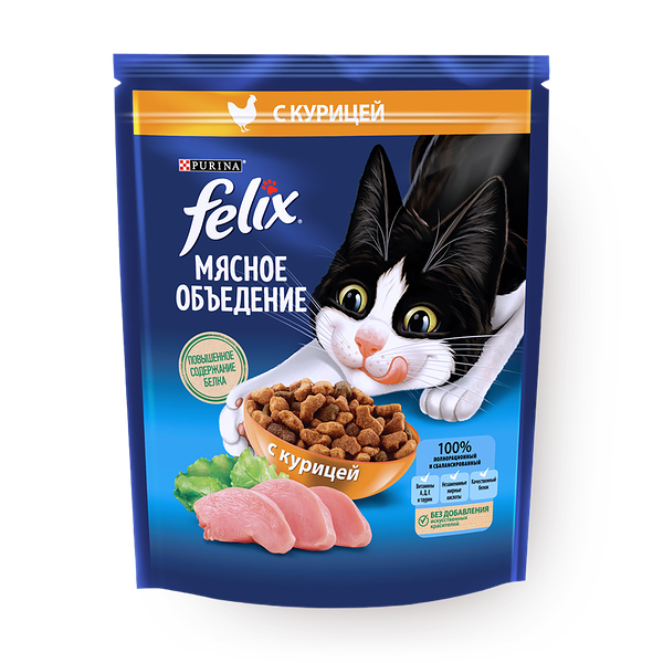 Сухой корм для кошек Felix Мясное объедение с курицей