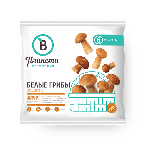 Грибы Белые «Планета витаминов» резаные замороженные