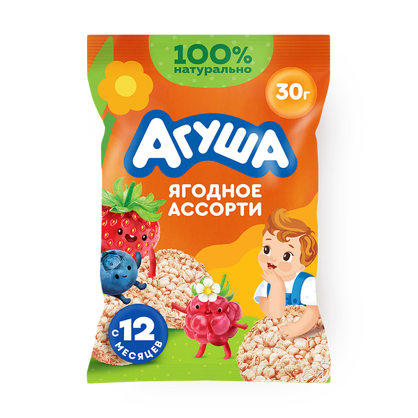 Мини-хлебцы рисовые Полезный перекус «Агуша» ягодное ассорти с 12 месяцев