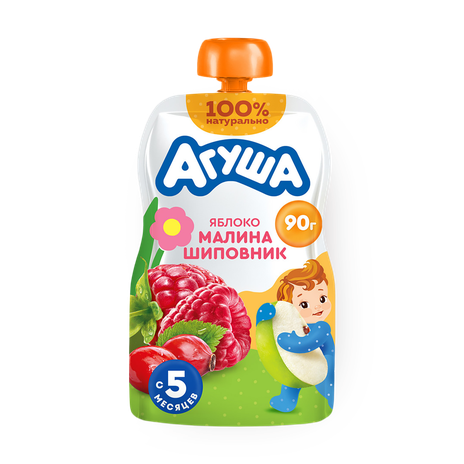 Фруктовое пюре «Агуша» яблоко-малина-шиповник