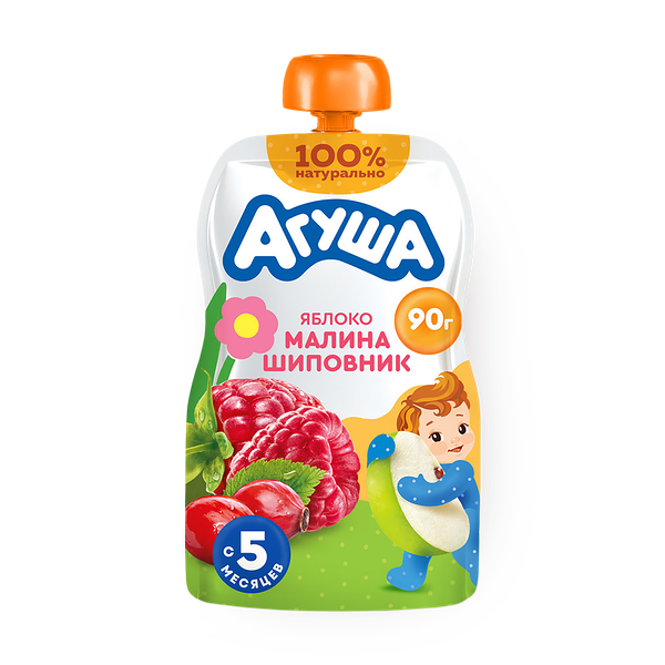 Фруктовое пюре «Агуша» яблоко-малина-шиповник