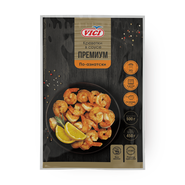 Креветки очищенные Vici Премиум белоногие с хвостиком в соусе По-азиатски