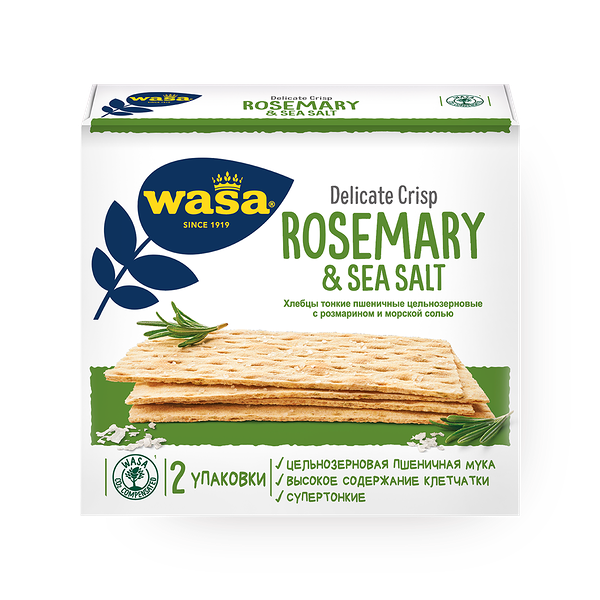 Хлебцы цельнозерновые пшеничные тонкие Wasa с розмарином и морской солью
