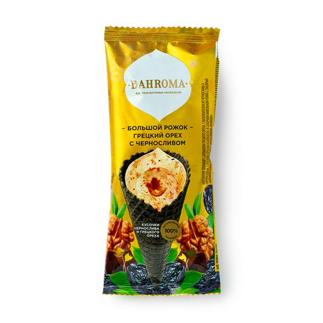 Мороженое пломбир Bahroma грецкий орех с черносливом в рожке