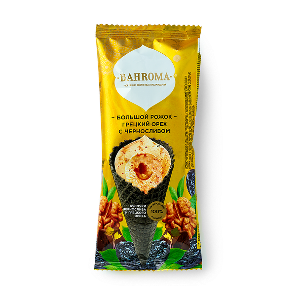 Мороженое пломбир Bahroma грецкий орех с черносливом в рожке