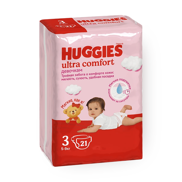 Подгузники Huggies Ultra Comfort для девочек 3 размер 5-9 кг