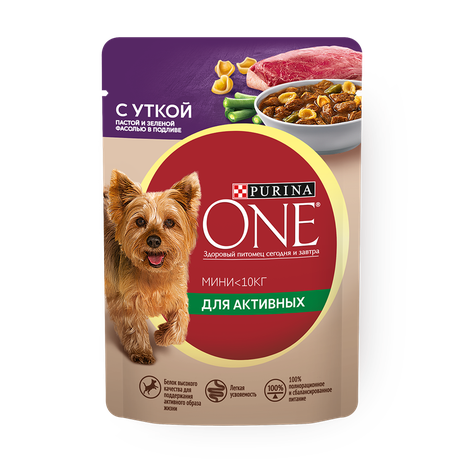 Влажный корм для собак Purina One Mini утка, паста и фасоль